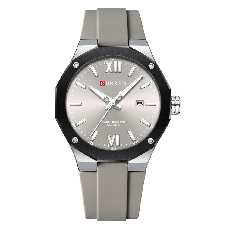 Curren Calendar Silicone Strap Casual Men Watch(White Gray)