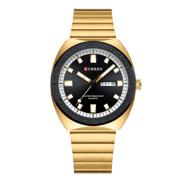 Curren Calendar Steel Strap Business Quartz Men Watch(Gold Black)