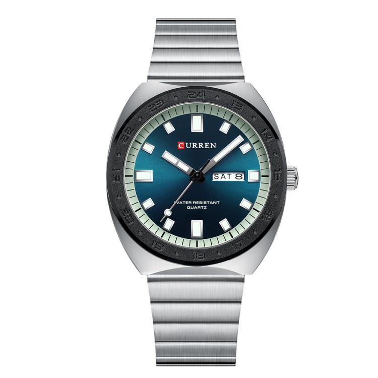 Curren Calendar Steel Strap Business Quartz Men Watch(White Blue)
