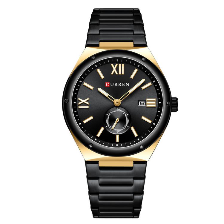 Curren Calendar Steel Strap Casual Men Quartz Watch, Color: Gold Shell Black