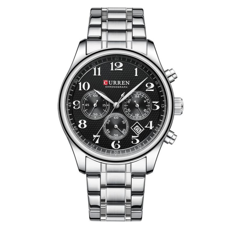 Curren Calendar Steel Strap Men Business Quartz Watch(White Black)