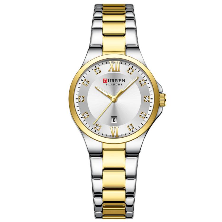 Curren Casual Steel Strap Ladies Calendar Watch(Gold White)