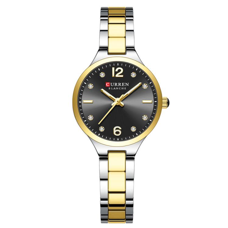 Curren Casual Steel Strap Women Watch(Gold Black)