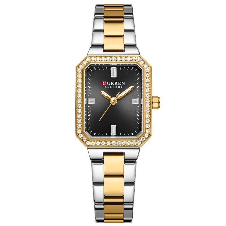 Curren Women Casual Steel Strap Watch(Gold Black)
