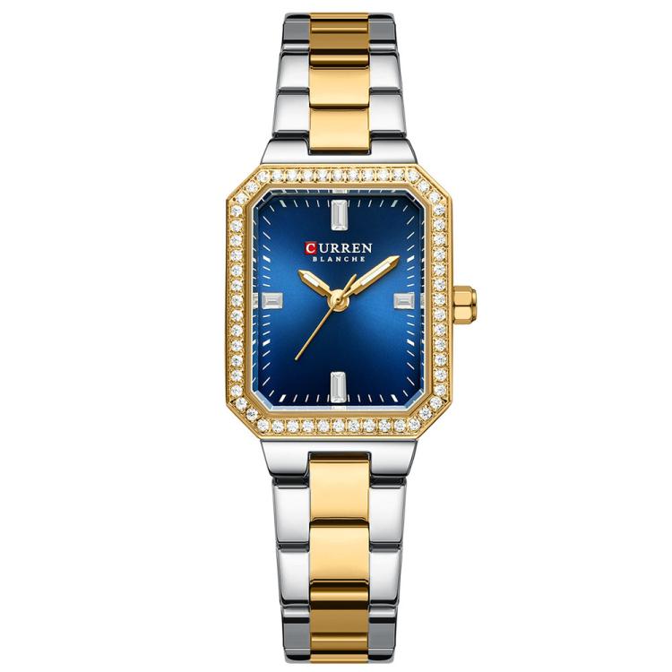 Curren Women Casual Steel Strap Watch(Gold Blue)