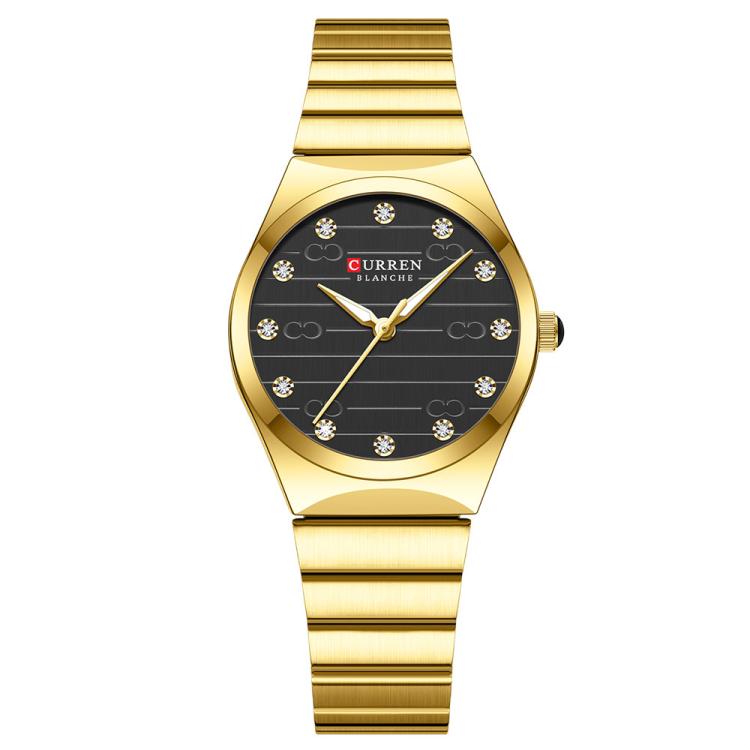 Curren Women Steel Band Business Quartz Watch(Gold Black)