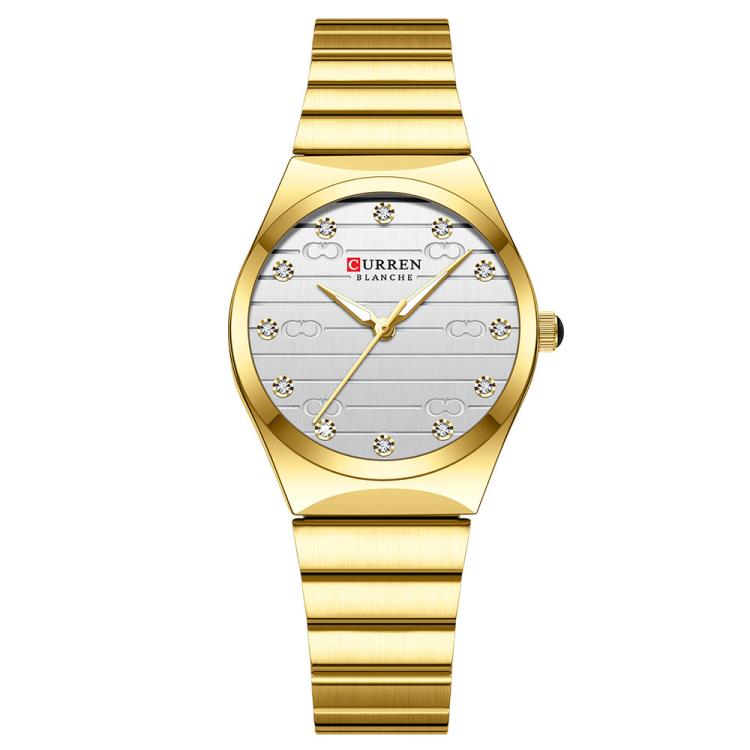 Curren Women Steel Band Business Quartz Watch(Gold White)