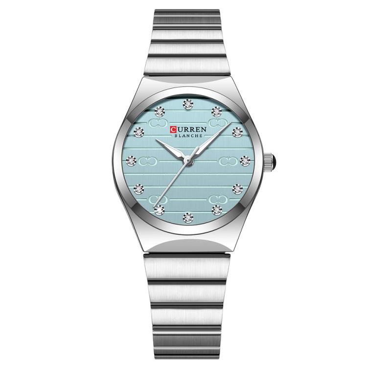 Curren Women Steel Band Business Quartz Watch(White Blue)
