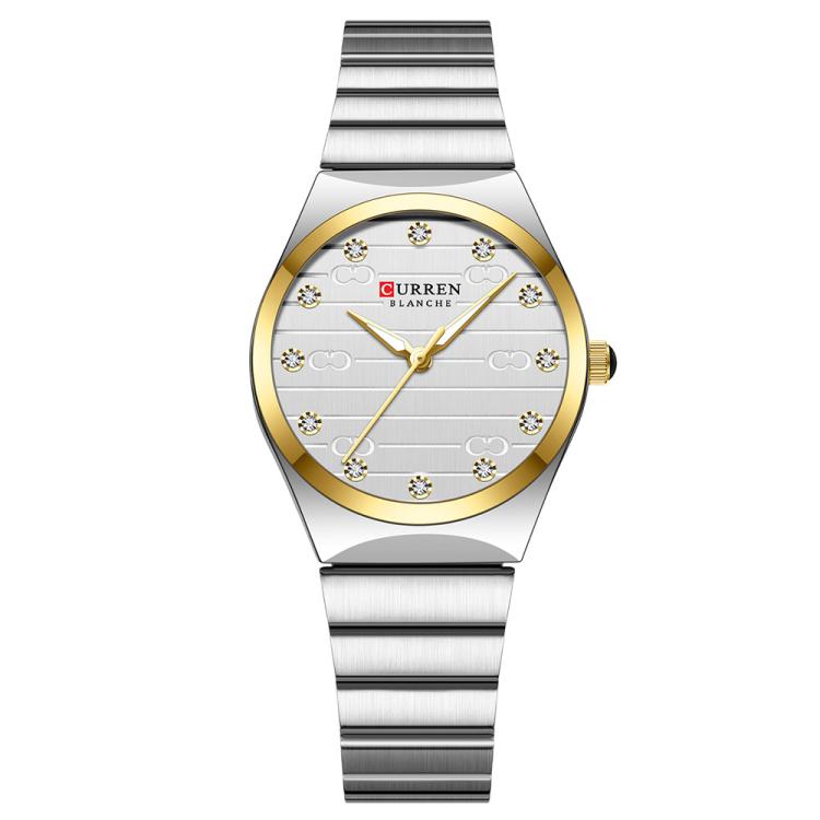 Curren Women Steel Band Business Quartz Watch(White Gold Ring White)