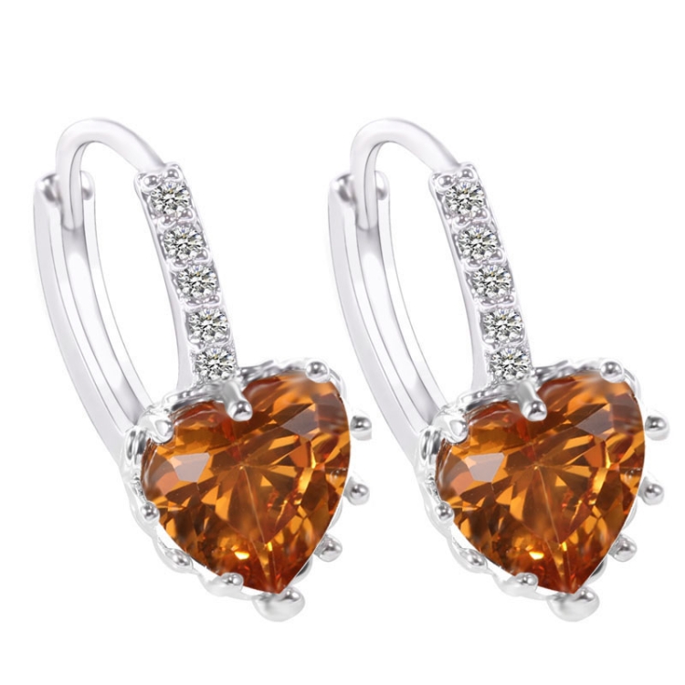 Cute Heart Real 925 Sterling Silver Cubic Zirconia Stone Earrings