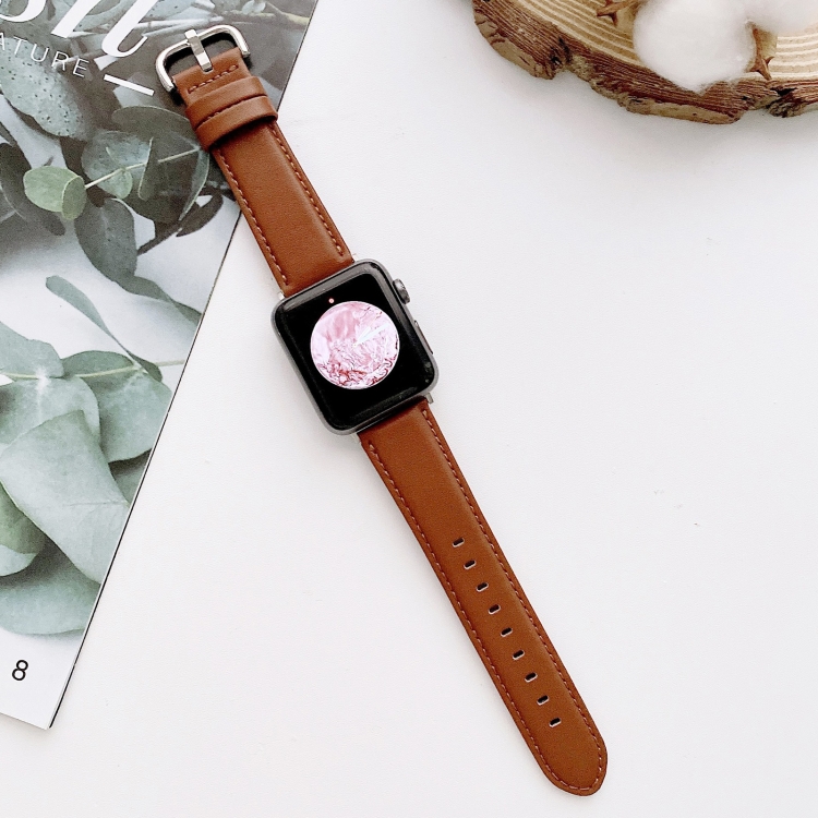 D Character Buckle Smooth Texture Watch Band For Apple Watch Series 9&8&7 41mm / SE 3&SE 2&6&SE&5&4 40mm / 3&2&1 38mm(Coffee)