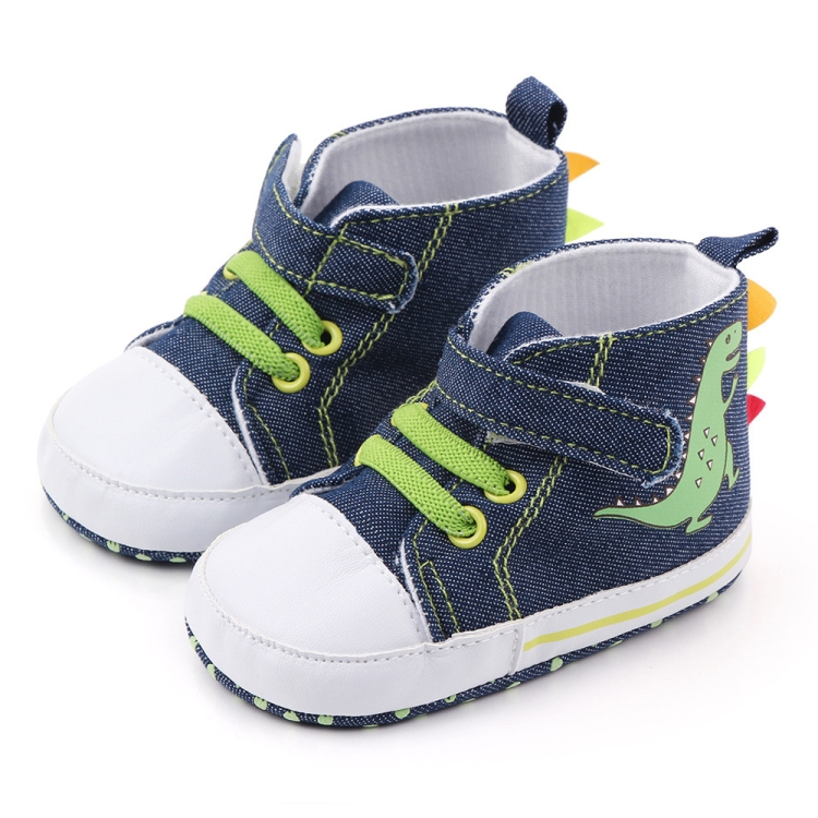 D2399 High Top Canvas Cartoon Dinosaur Small Wave Shoes Cloth Soles Walking Shoes, Size: 12cm(Denim Blue)