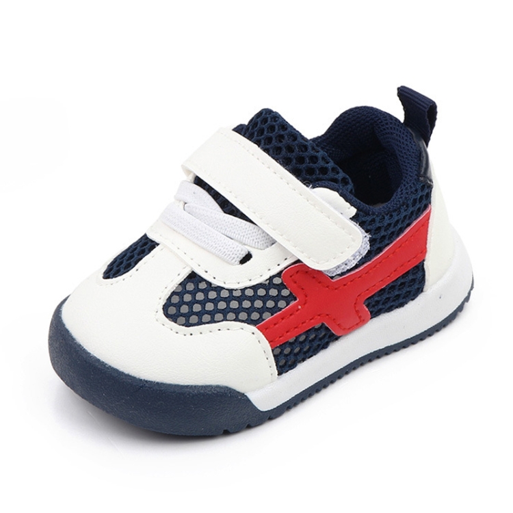 D2678 Autumn Baby Shoes Super Skin Children Sport White Shoees, Size: 19(Single Net Dark Blue)