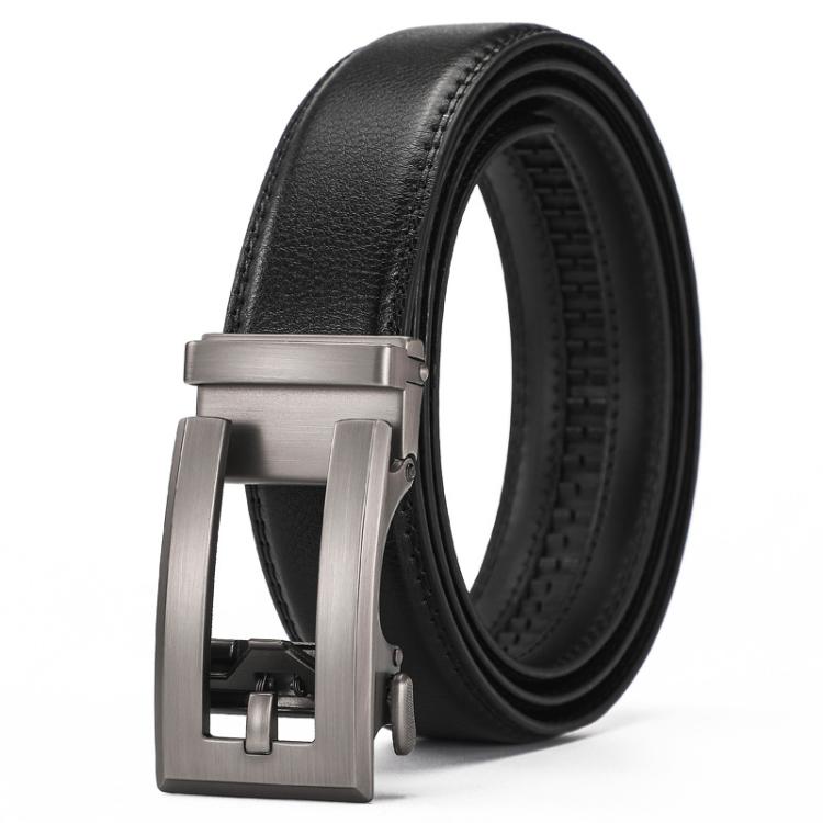 Dandali Men Leather Automatic Buckle Belt, Length: 110cm(Silver)