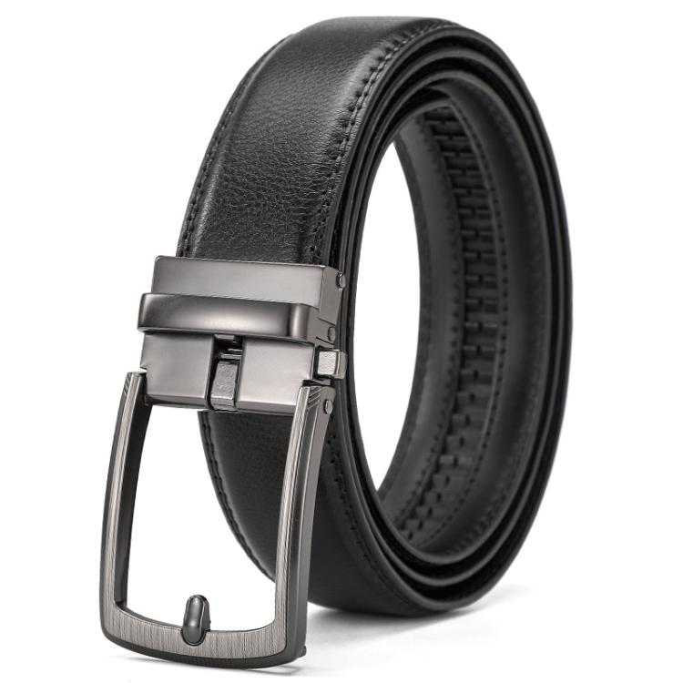 Dandali Men Leather Automatic Buckle Belt Side Press Section Fake Pin Buckle Belt, Length: 125cm(Black)