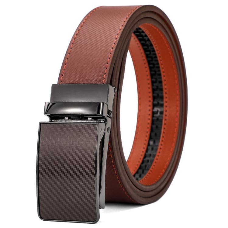 Dandali Men Leather Business Automatic Buckle Belt, Length: 130cm(Brown)