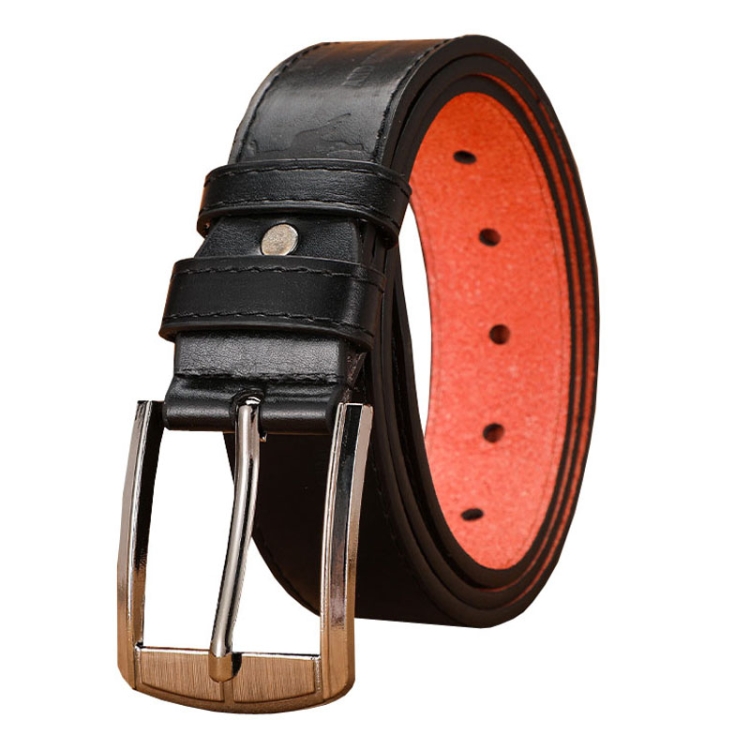 Dandali Mens Microfiber Bottom Pin Buckle Belt Vintage Embossed Waistband, Length: 110cm(Black)