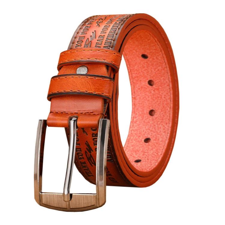 Dandali Mens Microfiber Bottom Pin Buckle Belt Vintage Embossed Waistband, Length: 110cm(Brown)