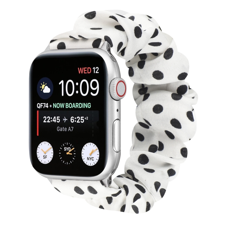 Dots Hair Ring Cloth Watch Band For Apple Watch Series 9&8&7 41mm / SE 3&SE 2&6&SE&5&4 40mm / 3&2&1 38mm(White)