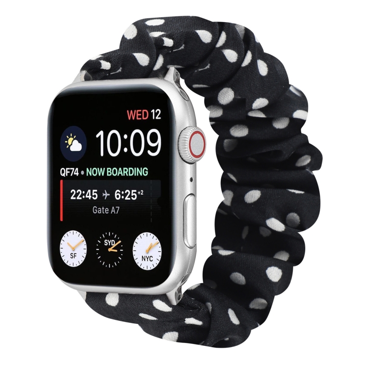 Dots Hair Ring Cloth Watch Band For Apple Watch Ultra 49mm&Watch Ultra 2 49mm / Series 9&8&7 45mm / SE 3&SE 2&6&SE&5&4 44mm / 3&2&1 42mm(Black)