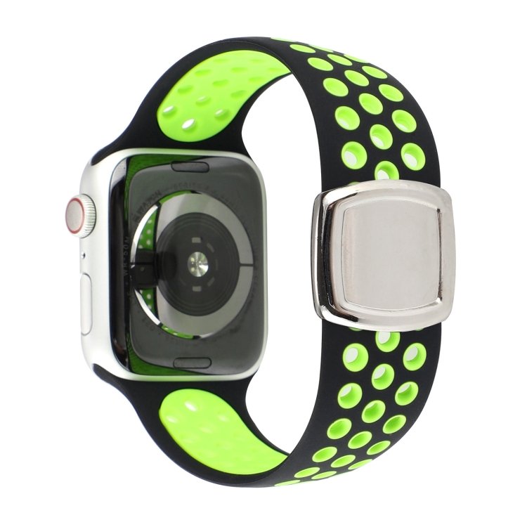 Double Color Silicone Watch Band For Apple Watch Series 9&8&7 41mm / SE 3&SE 2&6&SE&5&4 40mm / 3&2&1 38mm(Black Green)