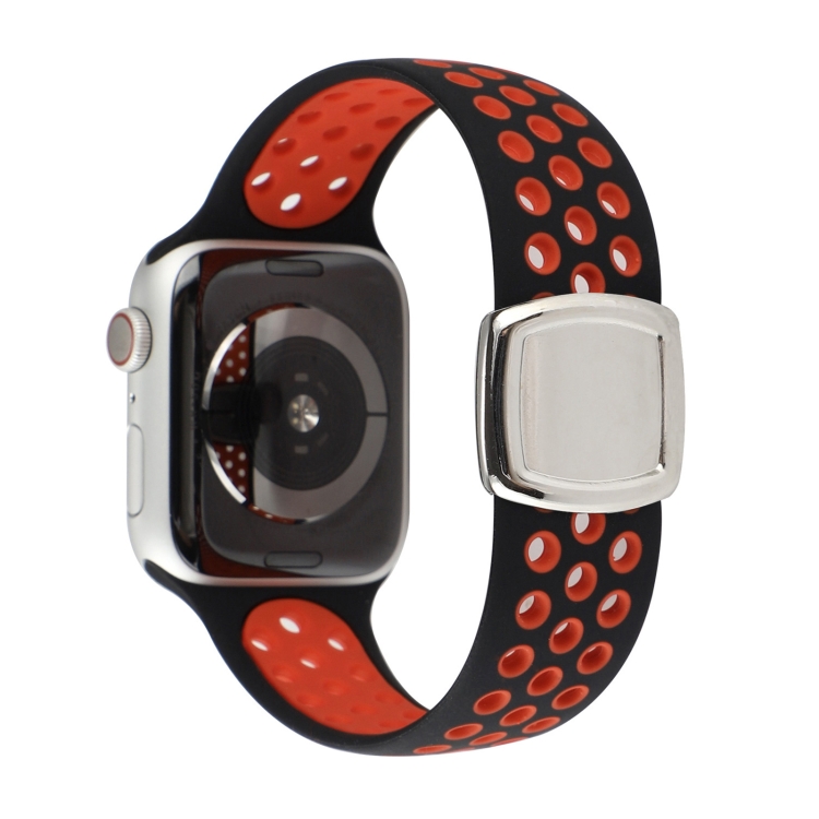 Double Color Silicone Watch Band For Apple Watch Series 9&8&7 41mm / SE 3&SE 2&6&SE&5&4 40mm / 3&2&1 38mm(Black Red)