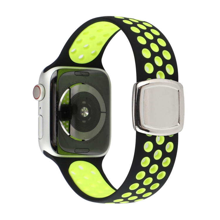 Double Color Silicone Watch Band For Apple Watch Series 9&8&7 41mm / SE 3&SE 2&6&SE&5&4 40mm / 3&2&1 38mm(Black Yellow)