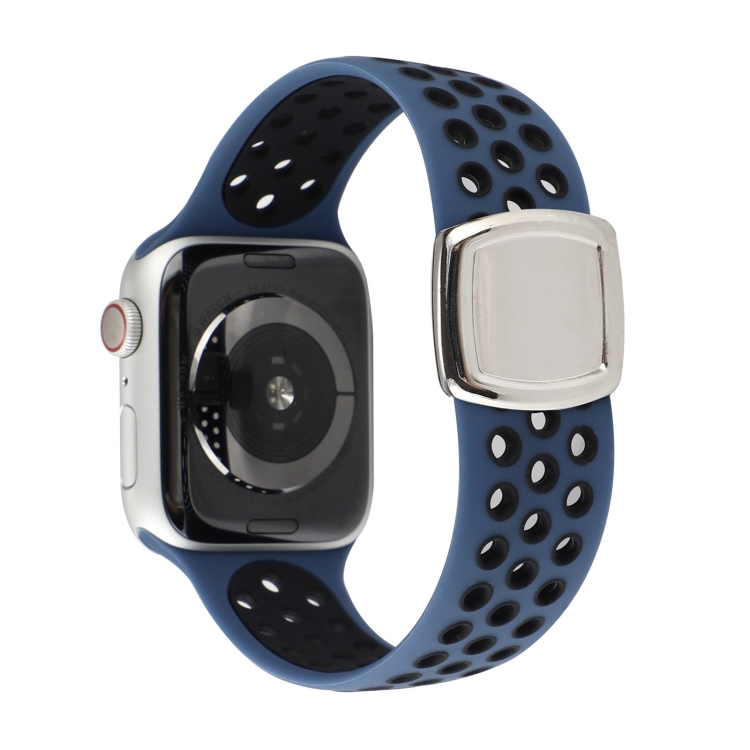 Double Color Silicone Watch Band For Apple Watch Series 9&8&7 41mm / SE 3&SE 2&6&SE&5&4 40mm / 3&2&1 38mm(Blue Black)