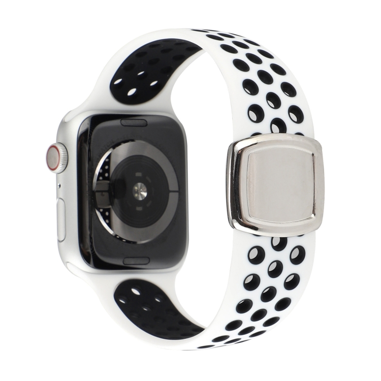 Double Color Silicone Watch Band For Apple Watch Series 9&8&7 41mm / SE 3&SE 2&6&SE&5&4 40mm / 3&2&1 38mm(White Black)