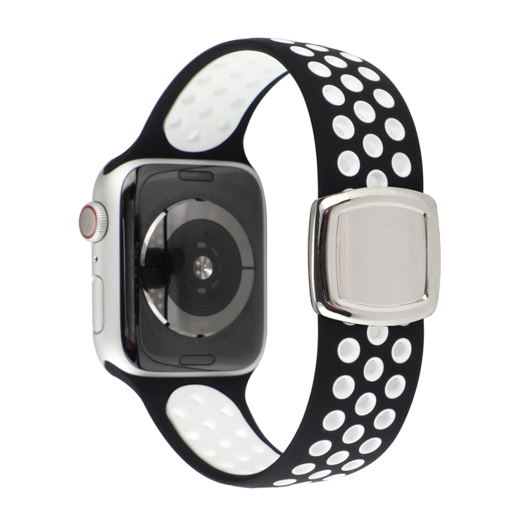 Double Color Silicone Watch Band For Apple Watch Ultra 49mm&Watch Ultra 2 49mm / Series 9&8&7 45mm / SE 3&SE 2&6&SE&5&4 44mm / 3&2&1 42mm(Black White)