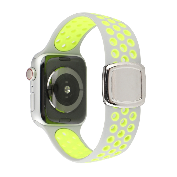 Double Color Silicone Watch Band For Apple Watch Ultra 49mm&Watch Ultra 2 49mm / Series 9&8&7 45mm / SE 3&SE 2&6&SE&5&4 44mm / 3&2&1 42mm(Gray Yellow)
