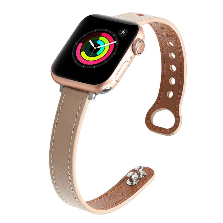 Double Nail Leather Watch Band For Apple Watch Series 9&8&7 41mm / SE 3&SE 2&6&SE&5&4 40mm / 3&2&1 38mm(Apricot)