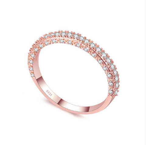 Double Row For Women Fashion Cubic Zirconia Wedding Engagement ring, Ring Size:7(Rose Gold Deputy Ring)