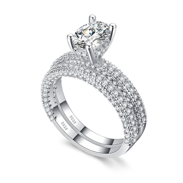 Double Row For Women Fashion Cubic Zirconia Wedding Engagement ring, Ring Size:9(Egg Shape White Gold)