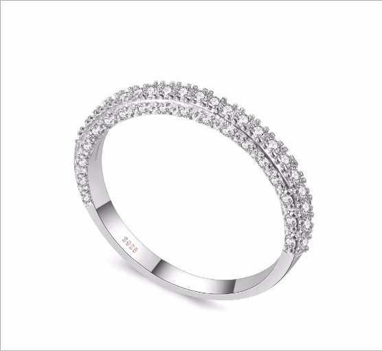 Double Row For Women Fashion Cubic Zirconia Wedding Engagement ring, Ring Size:9(White Gold Deputy Ring)