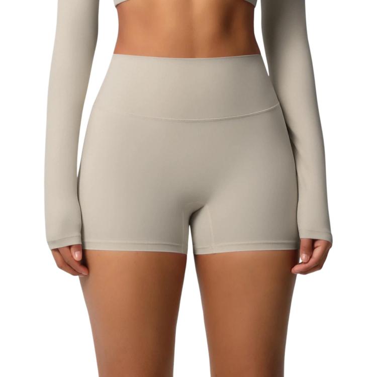 Double-Sided Brushed High-Waisted Tight-Fitting Fitness Yoga Shorts, Size: L(Camel Brown)