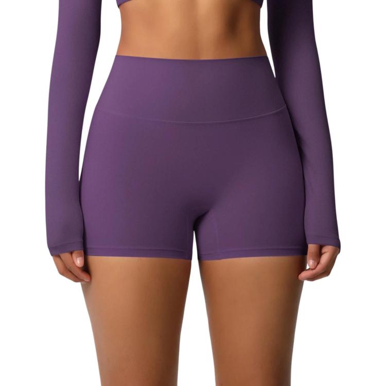 Double-Sided Brushed High-Waisted Tight-Fitting Fitness Yoga Shorts, Size: M(Purpled Brown)