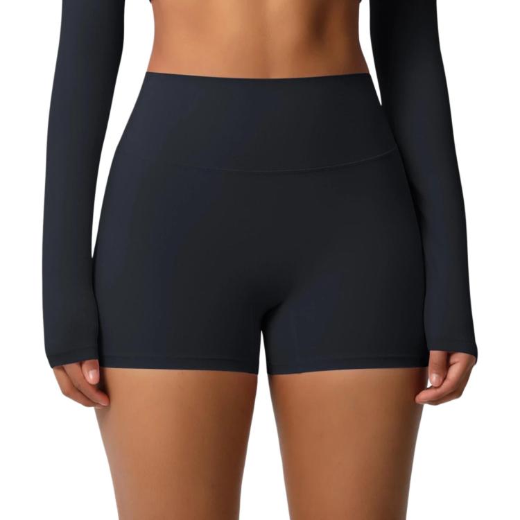 Double-Sided Brushed High-Waisted Tight-Fitting Fitness Yoga Shorts, Size: S(Black)