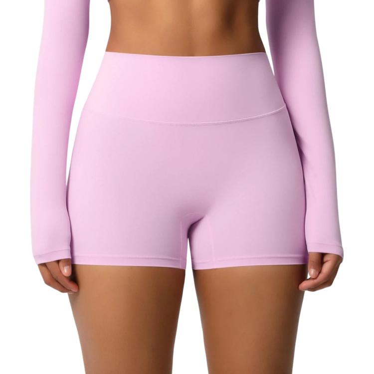 Double-Sided Brushed High-Waisted Tight-Fitting Fitness Yoga Shorts, Size: S(Cherry Blossom Pink)