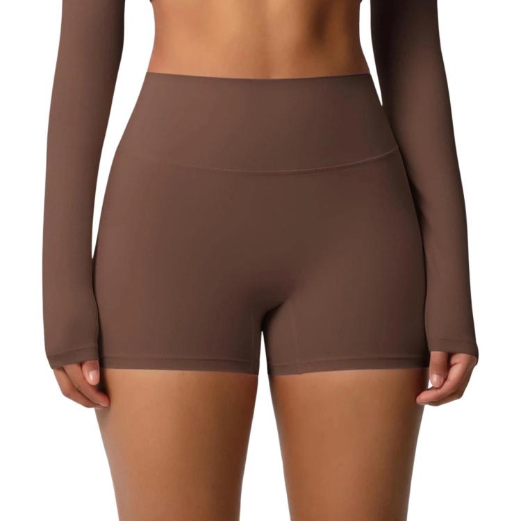 Double-Sided Brushed High-Waisted Tight-Fitting Fitness Yoga Shorts, Size: S(Chestnut)
