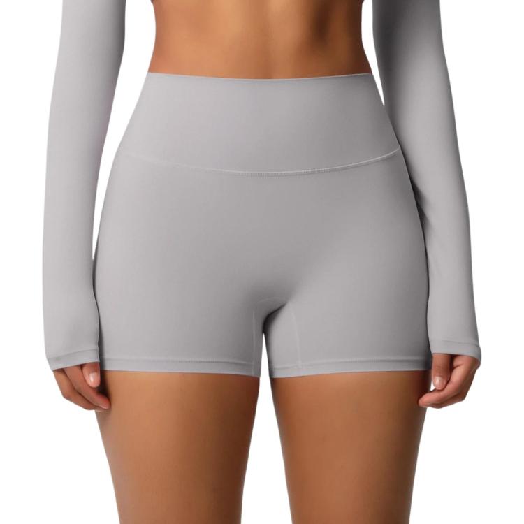 Double-Sided Brushed High-Waisted Tight-Fitting Fitness Yoga Shorts, Size: S(Frost Gray)