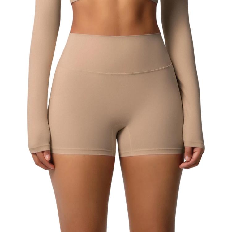 Double-Sided Brushed High-Waisted Tight-Fitting Fitness Yoga Shorts, Size: S(Medium Khaki)