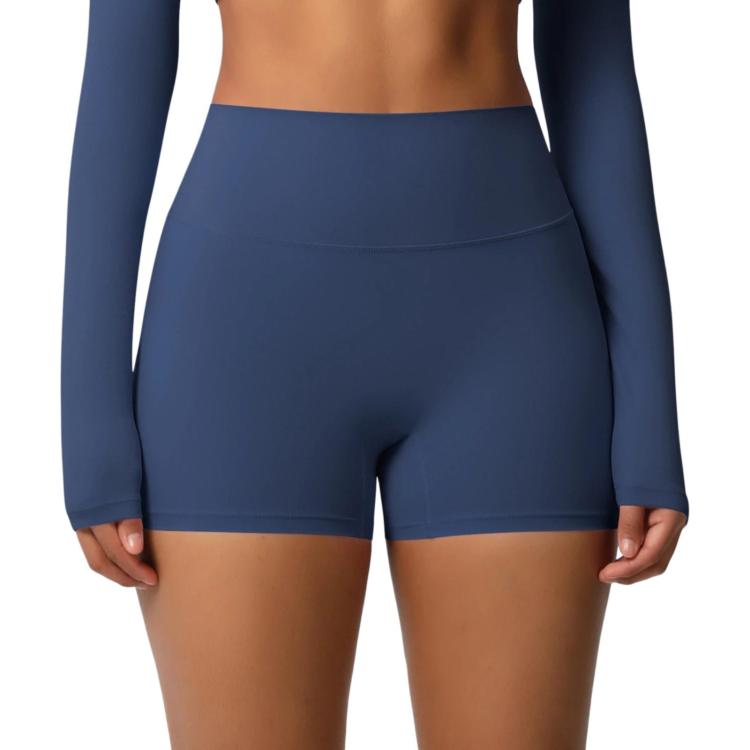 Double-Sided Brushed High-Waisted Tight-Fitting Fitness Yoga Shorts, Size: XL(Baguette Blue)