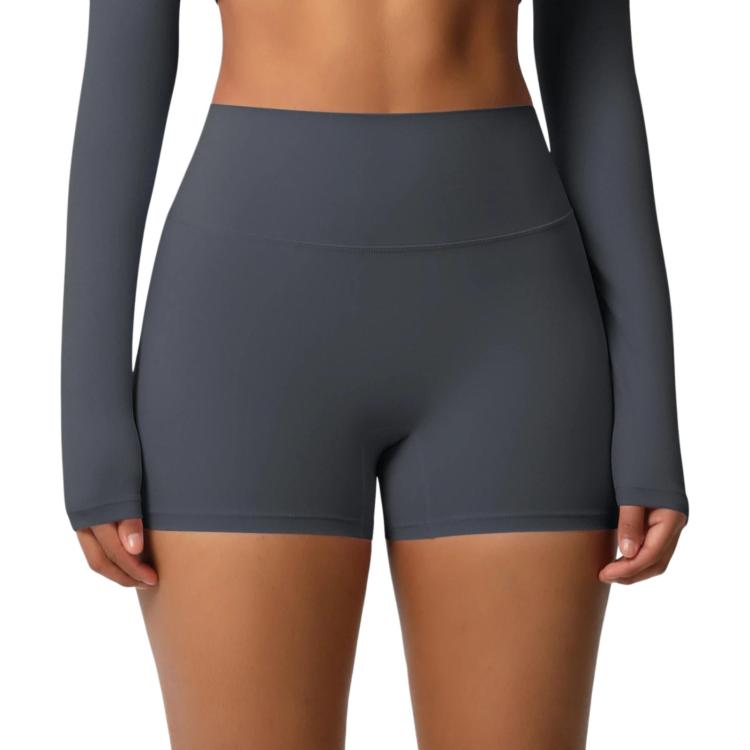 Double-Sided Brushed High-Waisted Tight-Fitting Fitness Yoga Shorts, Size: XL(Graphite Gray)