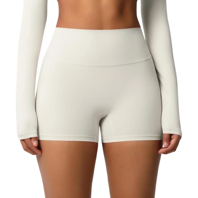 Double-Sided Brushed High-Waisted Tight-Fitting Fitness Yoga Shorts, Size: XL(Light Ivory)