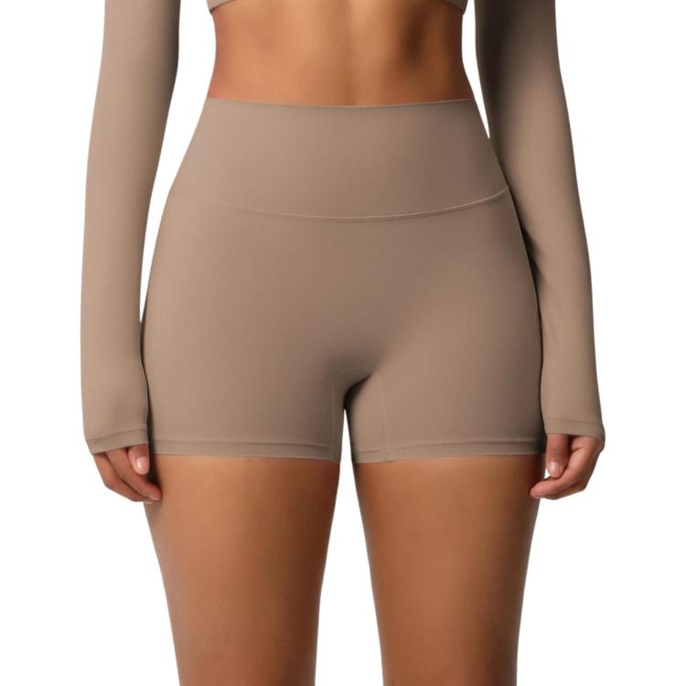 Double-Sided Brushed High-Waisted Tight-Fitting Fitness Yoga Shorts, Size: XL(Mocha Brown)