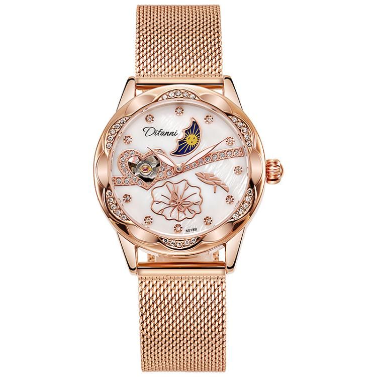 Dulunwe 6018B 30m Waterproof Luminous Automatic Mechanical Watch, Color: Mesh Strap White