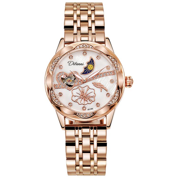 Dulunwe 6018B 30m Waterproof Luminous Automatic Mechanical Watch, Color: Steel Strap White