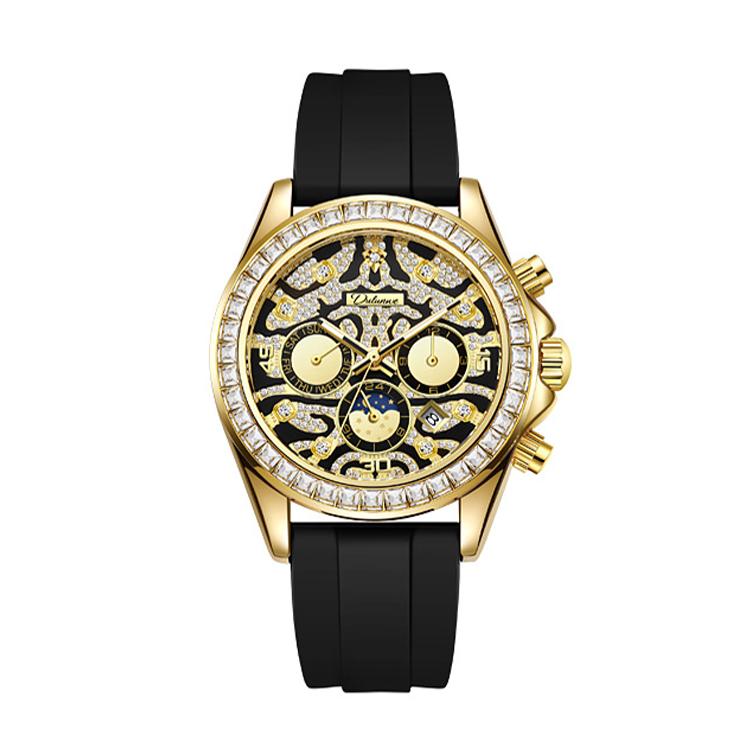 Dulunwe 6055A 30m Waterproof Tiger-pattern Dial Automatic Mechanical Watch(Gold Silicone Strap)