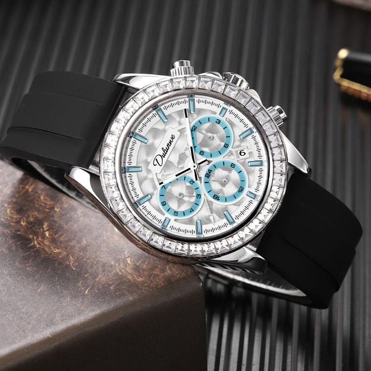 Dulunwe 6055B 30m Waterproof Luminous Automatic Mechanical Watch(Natural Silicone Belt Blue White)